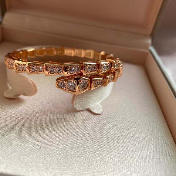Women's Bulgari Serpenti Rose Gold Paved Diamond Snake Cuff Bracelet - Picture 4 of 5